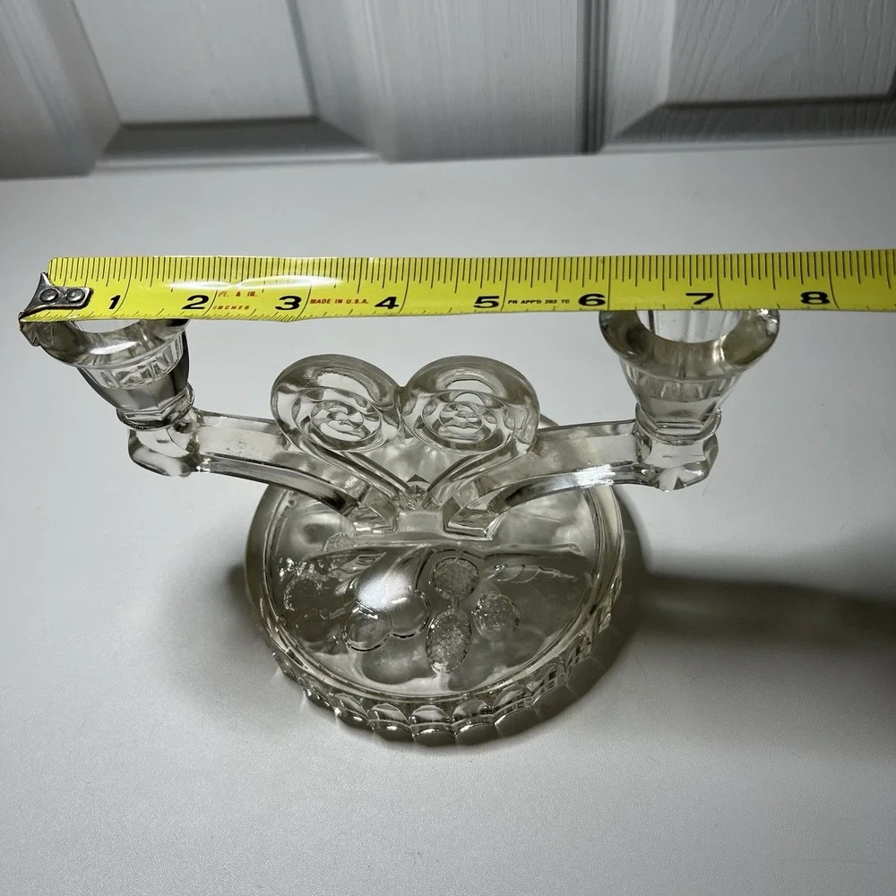 Vintage Jeannette Glass Cosmos Double‎ Candlestick Holder Berry Pattern Base